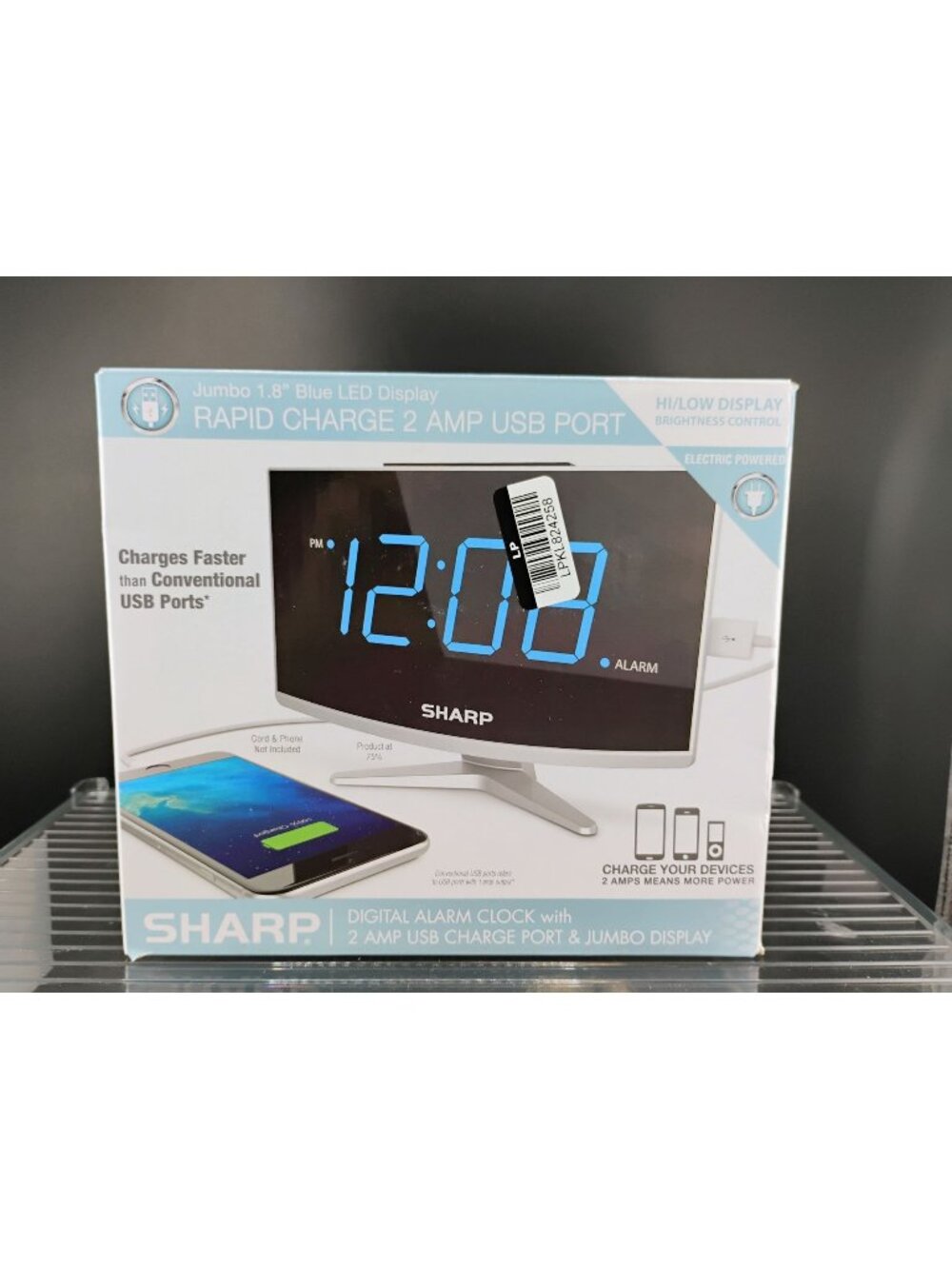 Sharp Digital Alarm Clock With 1.8" Blue LED Display & USB